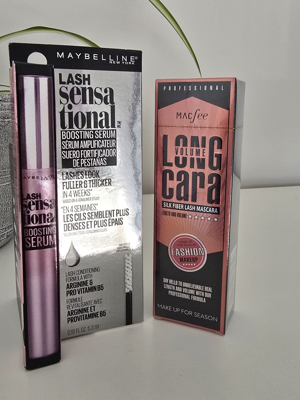 Maybelline Lash Sensational Boosting Serum & macfee silk fiber mascara bundle